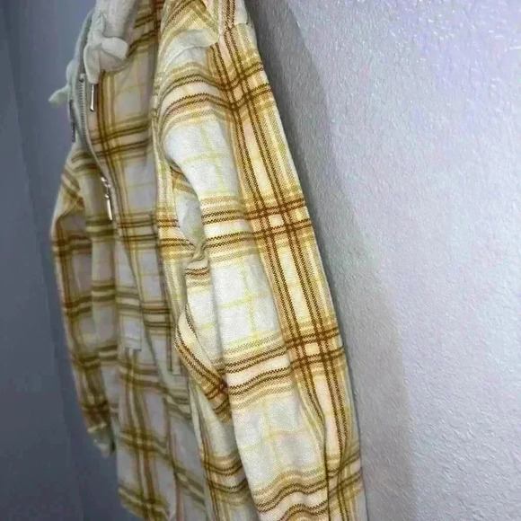 Urban Outfitters Vera Yellow Plaid Twill Hooded Full Zip Jacket Size XS - Picture 8 of 15